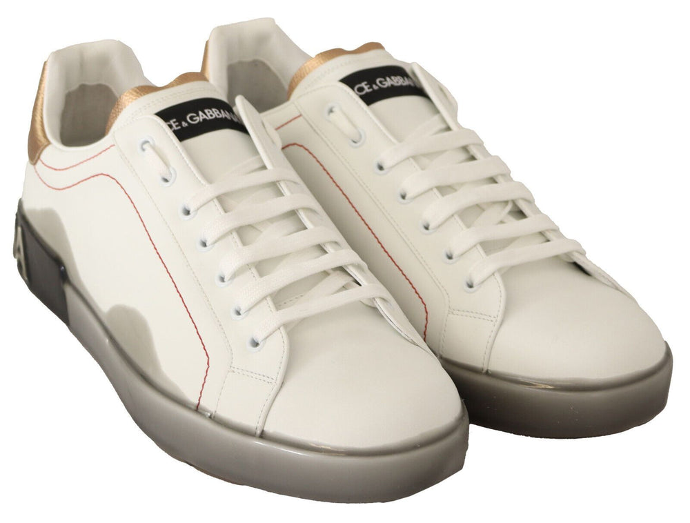 Dolce & Gabbana Leather Low-Top Sneakers in White and Gold