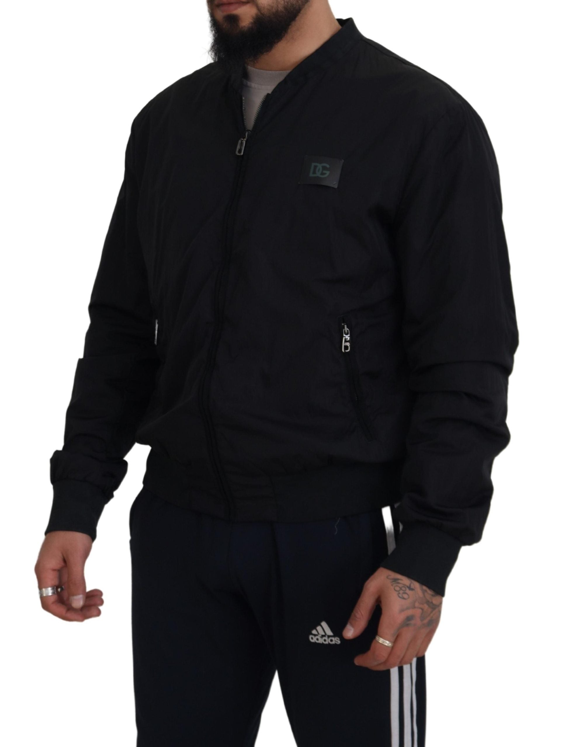 Black Nylon Logo Bomber Zipper Jacket mens luxury fashion - Mens Edit