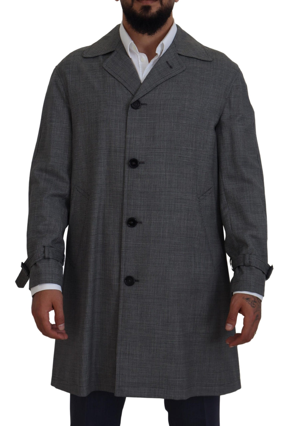 Dolce & Gabbana Wool Plaid Trench Coat in Grey