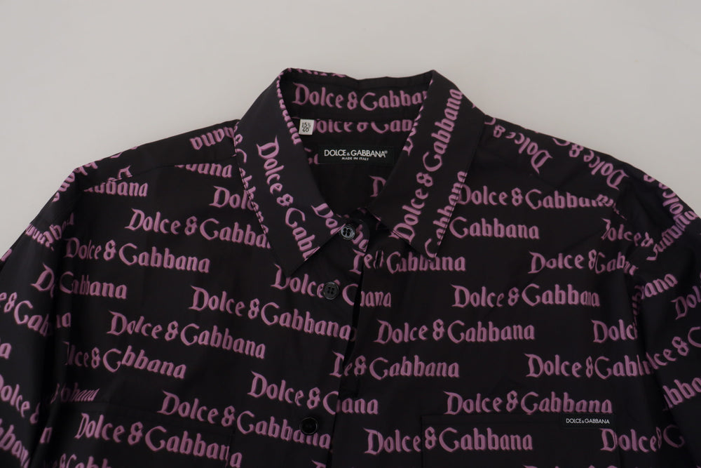Dolce & Gabbana 100% Cotton Slim Fit Dress Shirt in Black and Purple