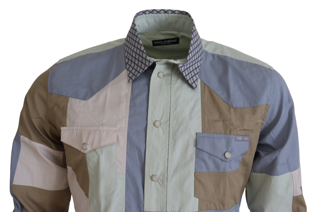 Dolce & Gabbana 100% Cotton Patchwork Slim Shirt in Multicolor