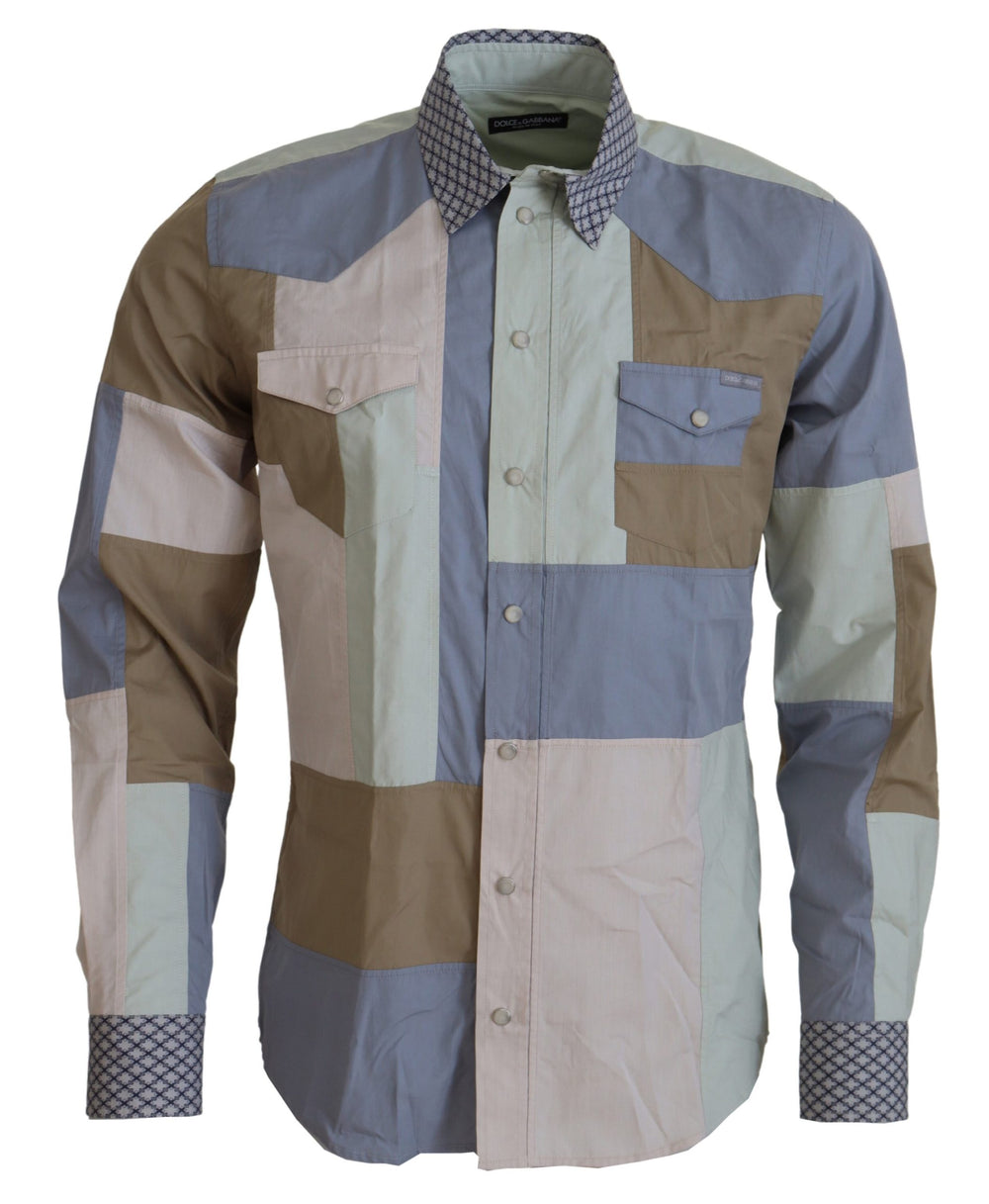 Dolce & Gabbana 100% Cotton Patchwork Slim Shirt in Multicolor
