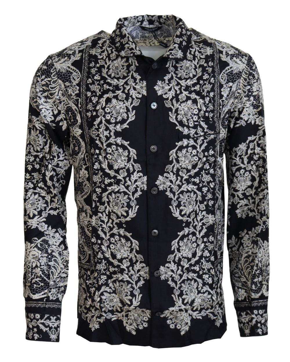 Dolce & Gabbana Silk Floral Baroque Satin Shirt in Blue