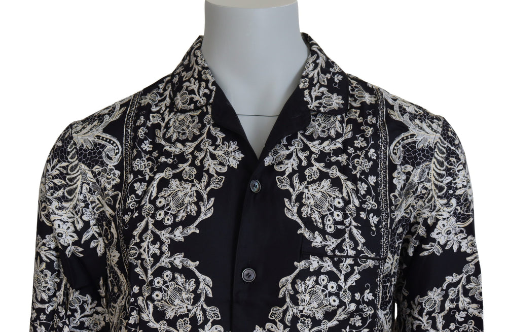 Dolce & Gabbana Silk Floral Baroque Satin Shirt in Blue