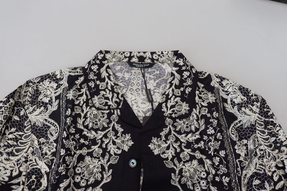Dolce & Gabbana Silk Floral Baroque Satin Shirt in Blue
