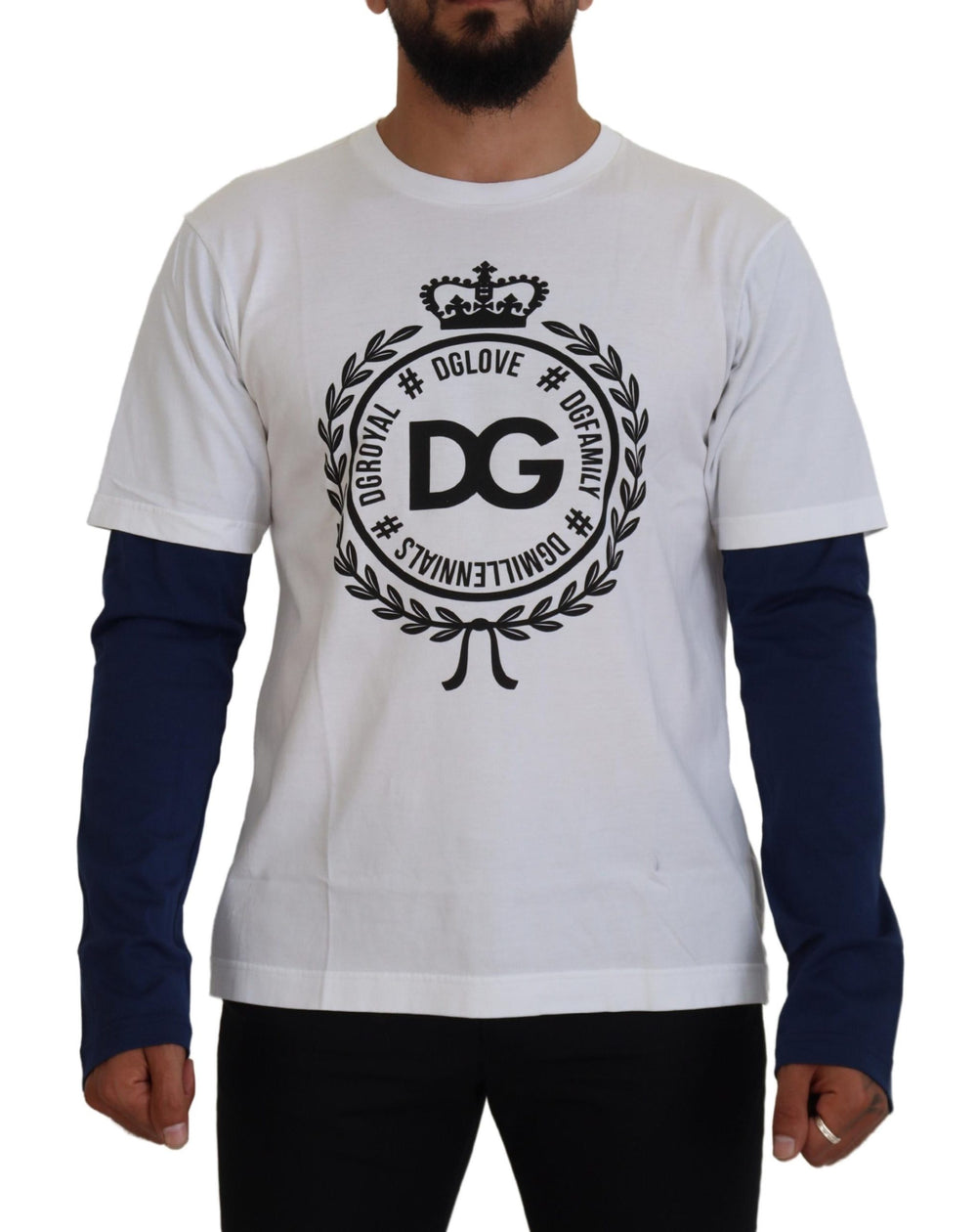 Dolce & Gabbana Cotton Pullover Sweater in White and Blue