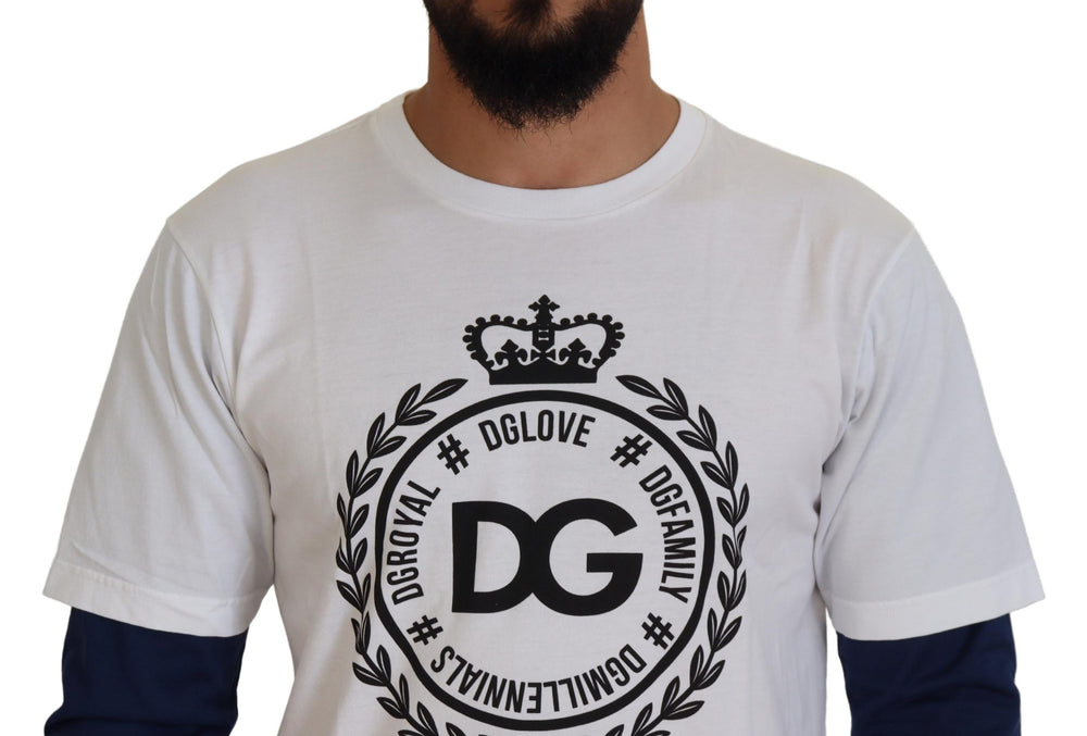 Dolce & Gabbana Cotton Pullover Sweater in White and Blue