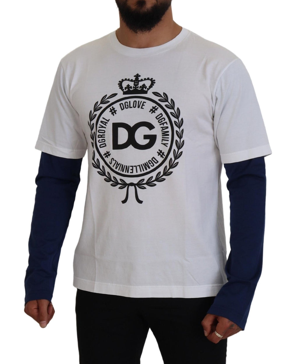 Dolce & Gabbana Cotton Pullover Sweater in White and Blue