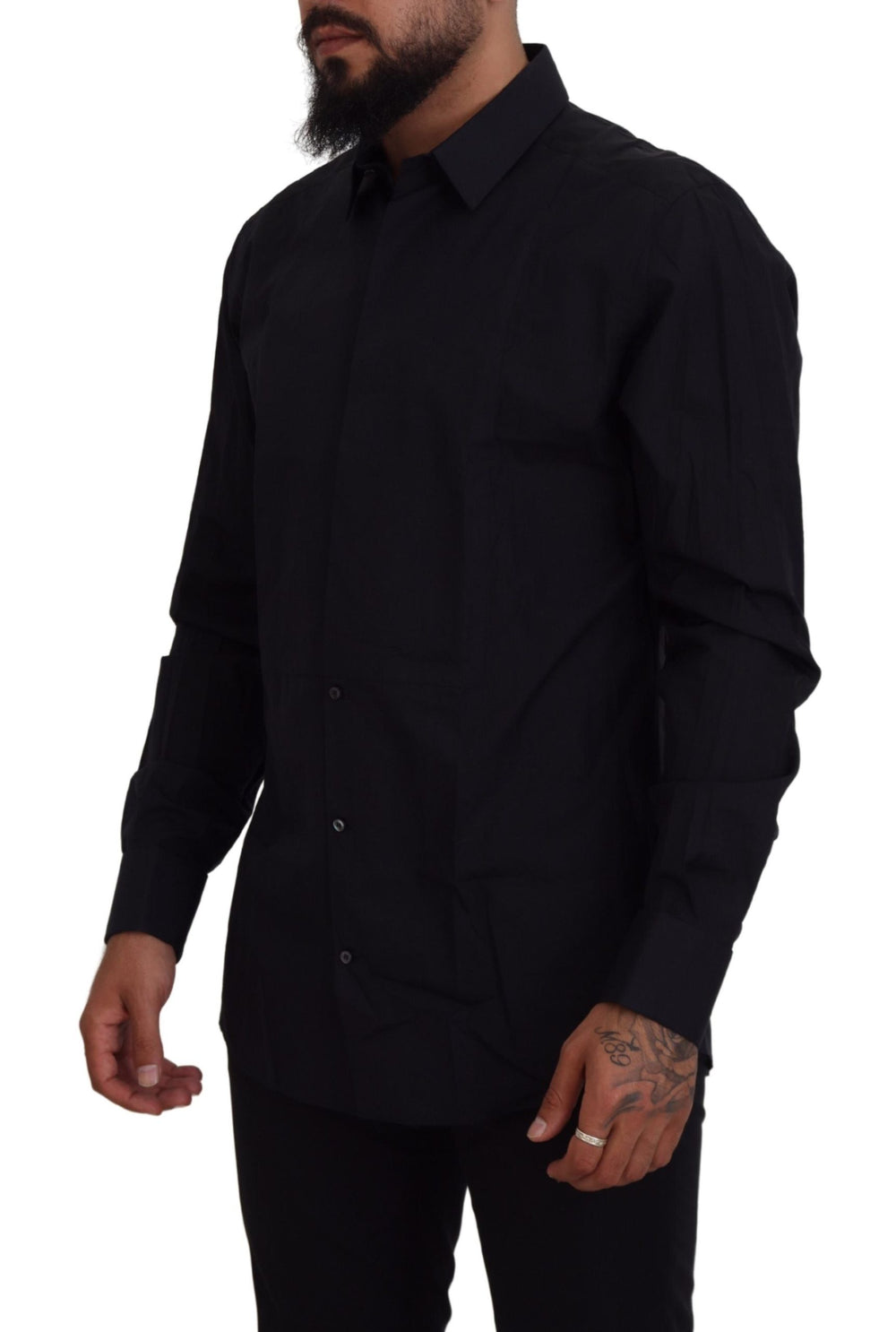 Dolce & Gabbana 100% Cotton Slim Fit Dress Shirt in Black