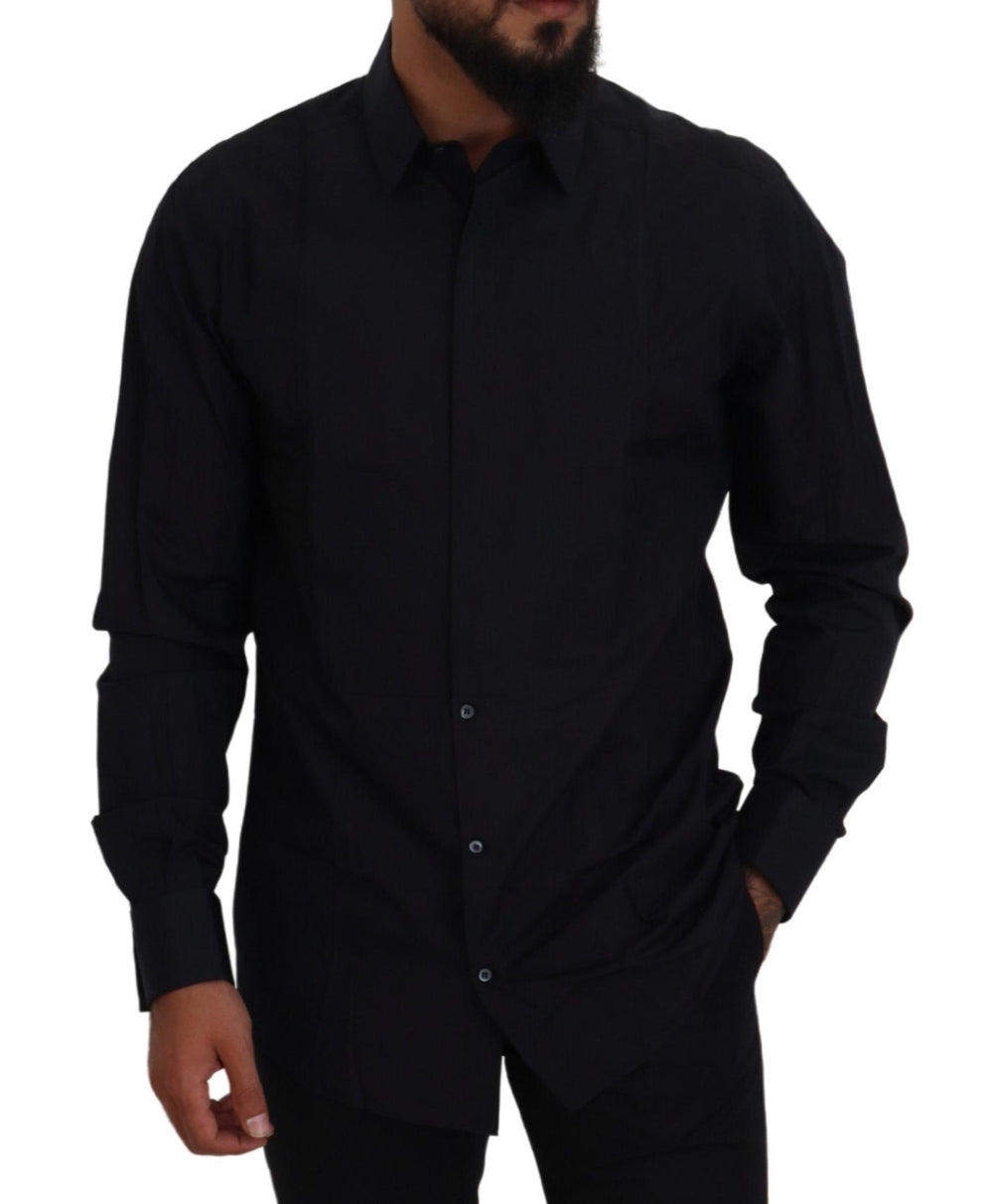 Dolce & Gabbana 100% Cotton Slim Fit Dress Shirt in Black