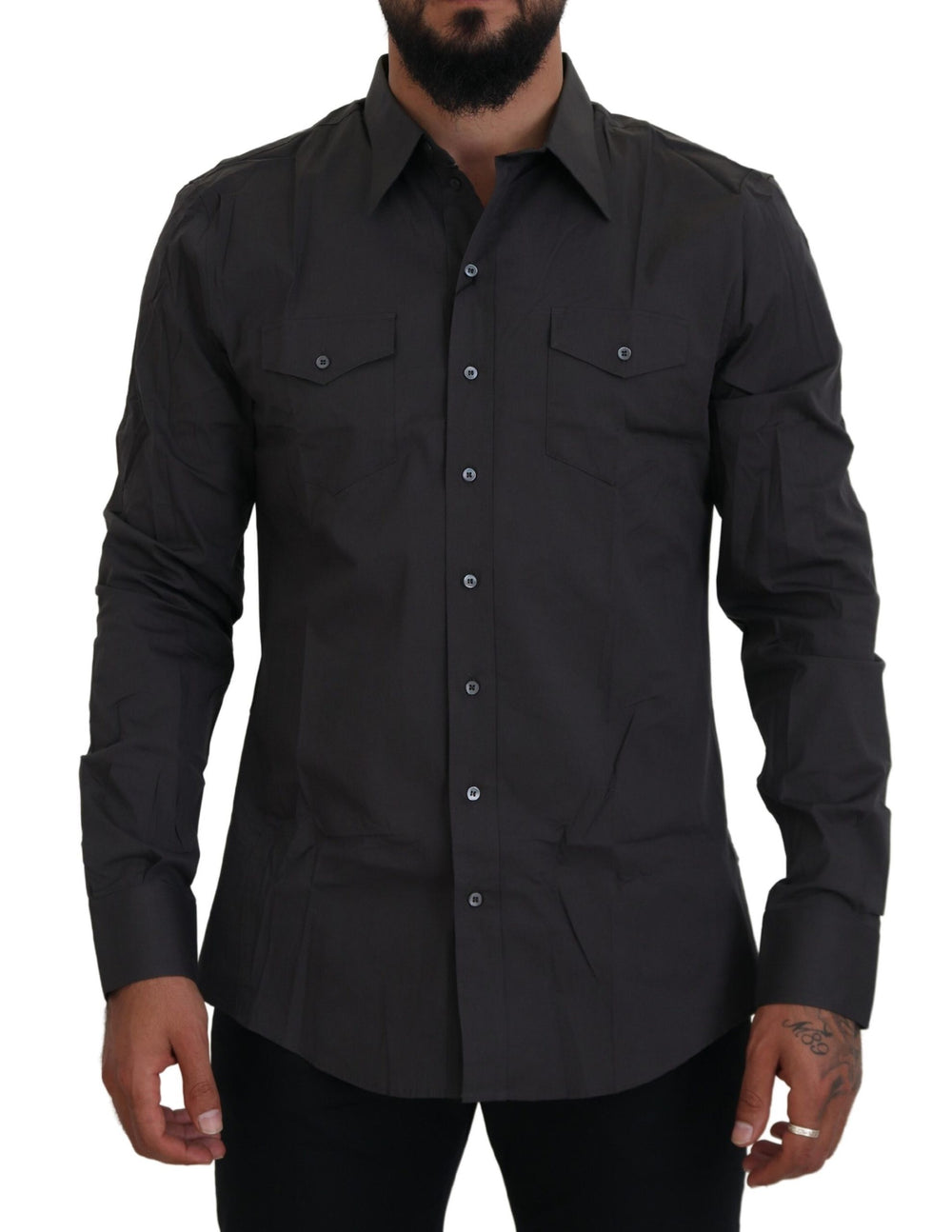 Gray SICILIA Slim Fit Stretch Dress Shirt mens luxury fashion - Mens Edit