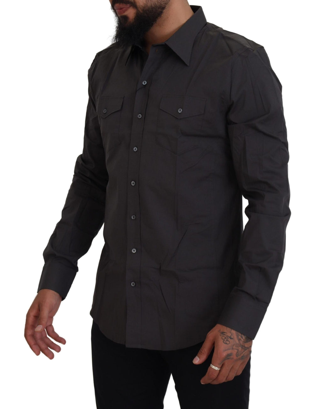 Dolce & Gabbana SICILIA Slim Fit Stretch Dress Shirt in Grey