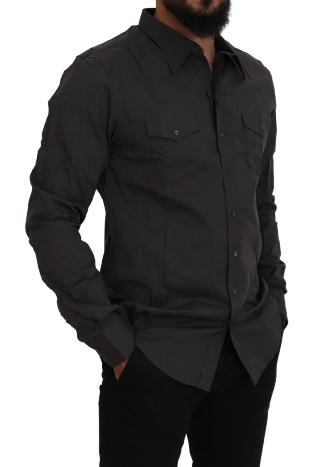 Dolce & Gabbana SICILIA Slim Fit Stretch Dress Shirt in Grey