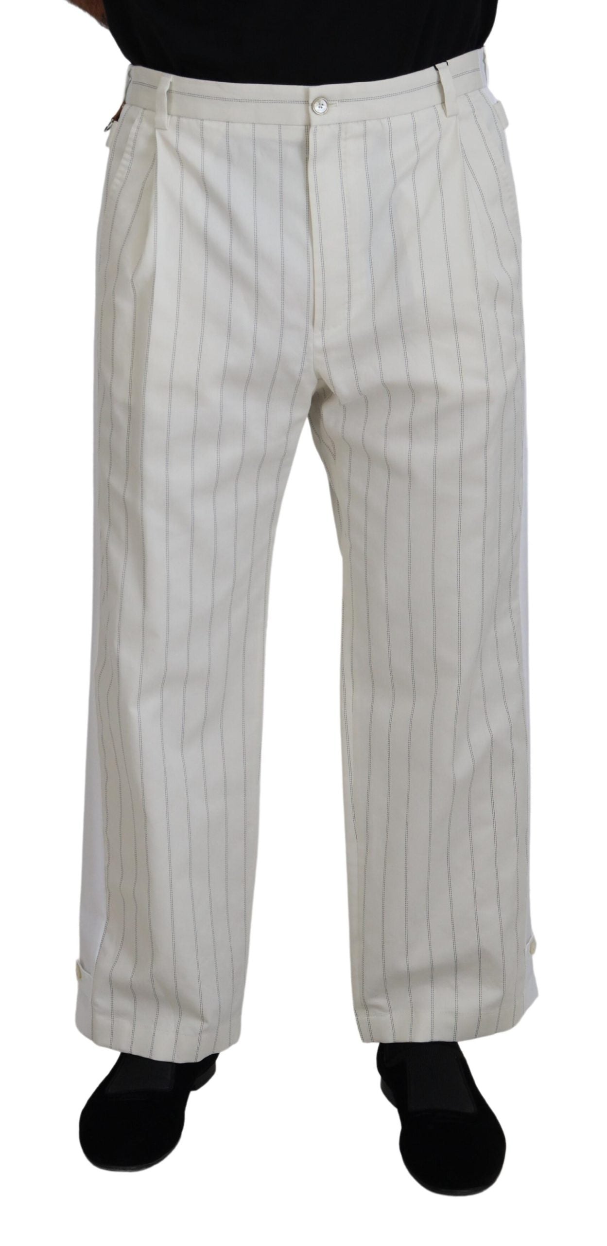 White Cotton Striped Formal Pants mens luxury fashion - Mens Edit