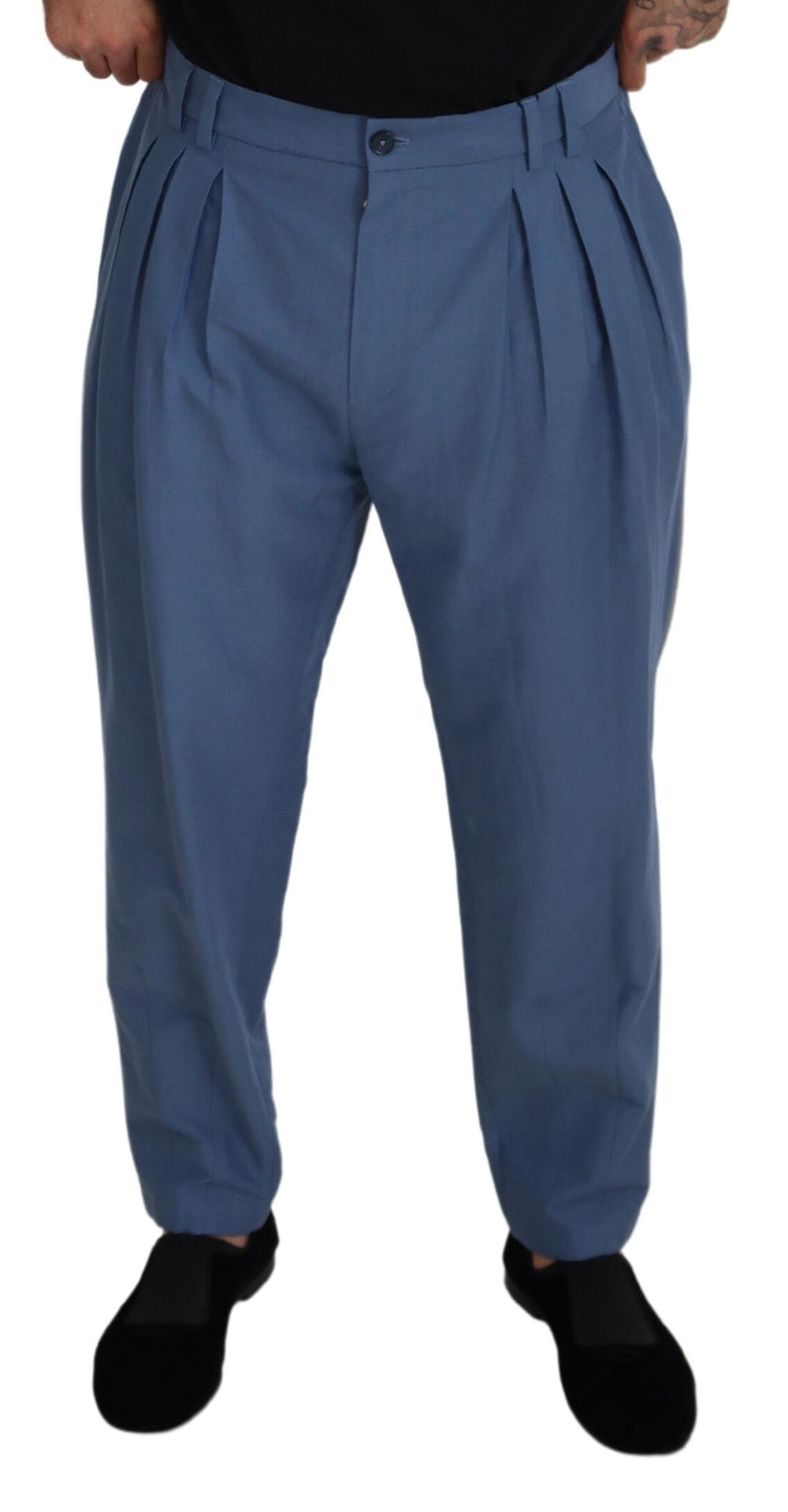 Dolce & Gabbana Linen Blend Formal Trousers in Blue