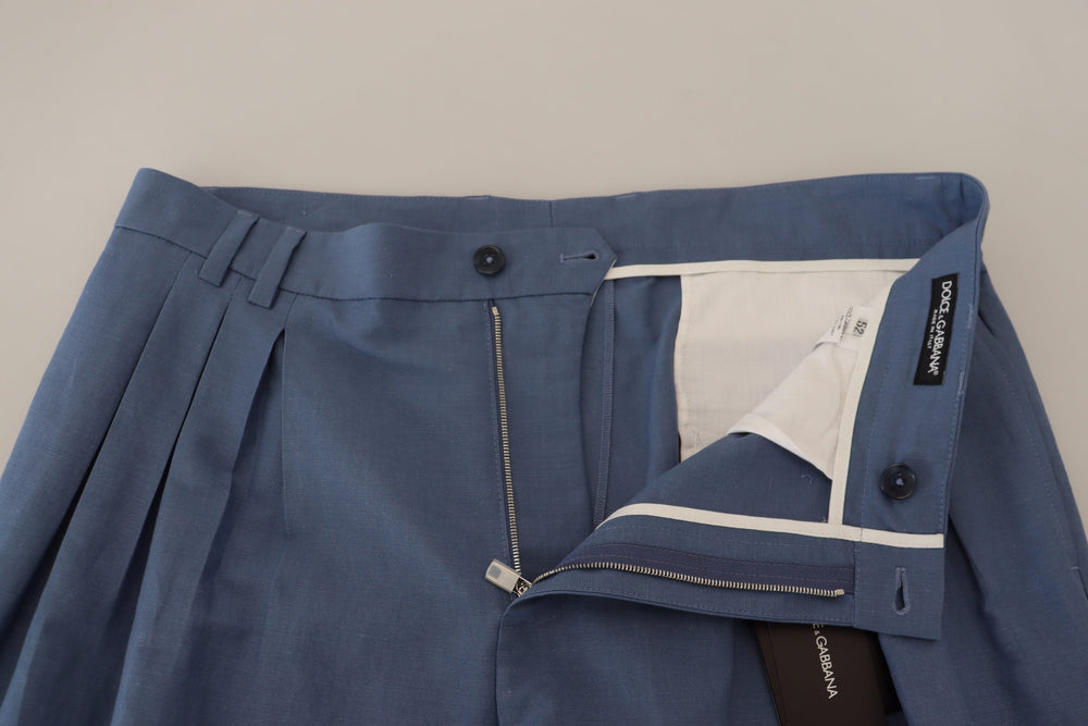 Dolce & Gabbana Linen Blend Formal Trousers in Blue