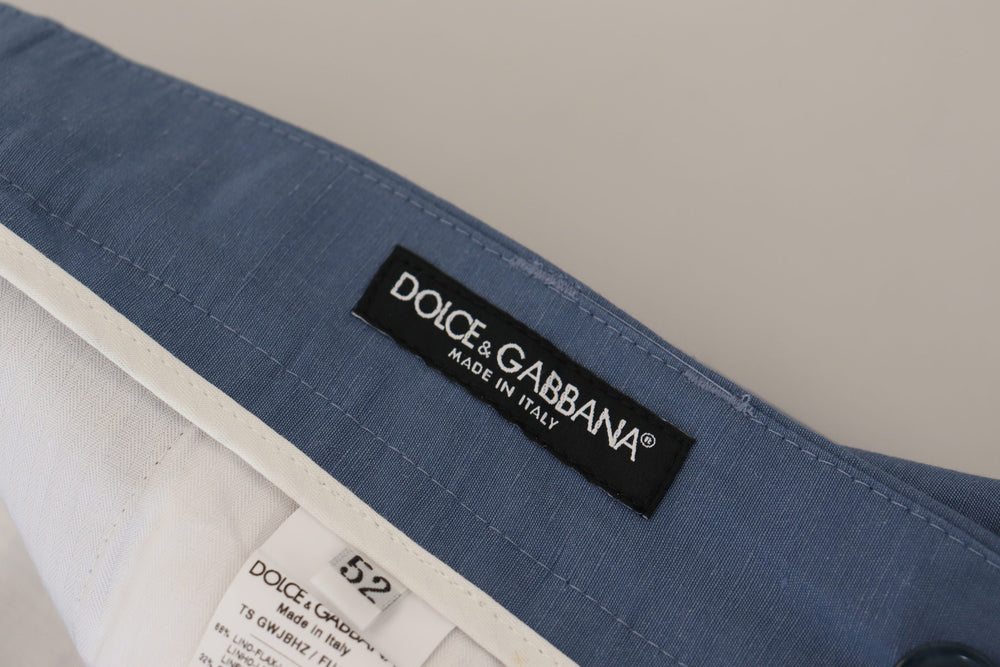 Dolce & Gabbana Linen Blend Formal Trousers in Blue
