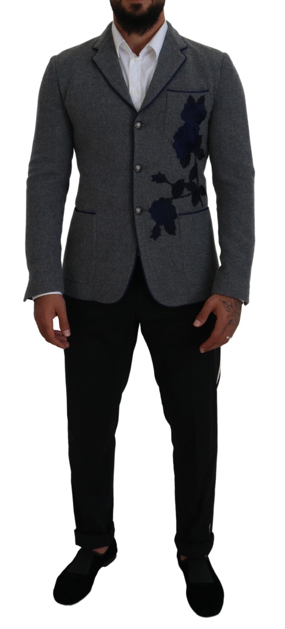 Dolce & Gabbana 100% Wool Slim Fit Blazer in Grey