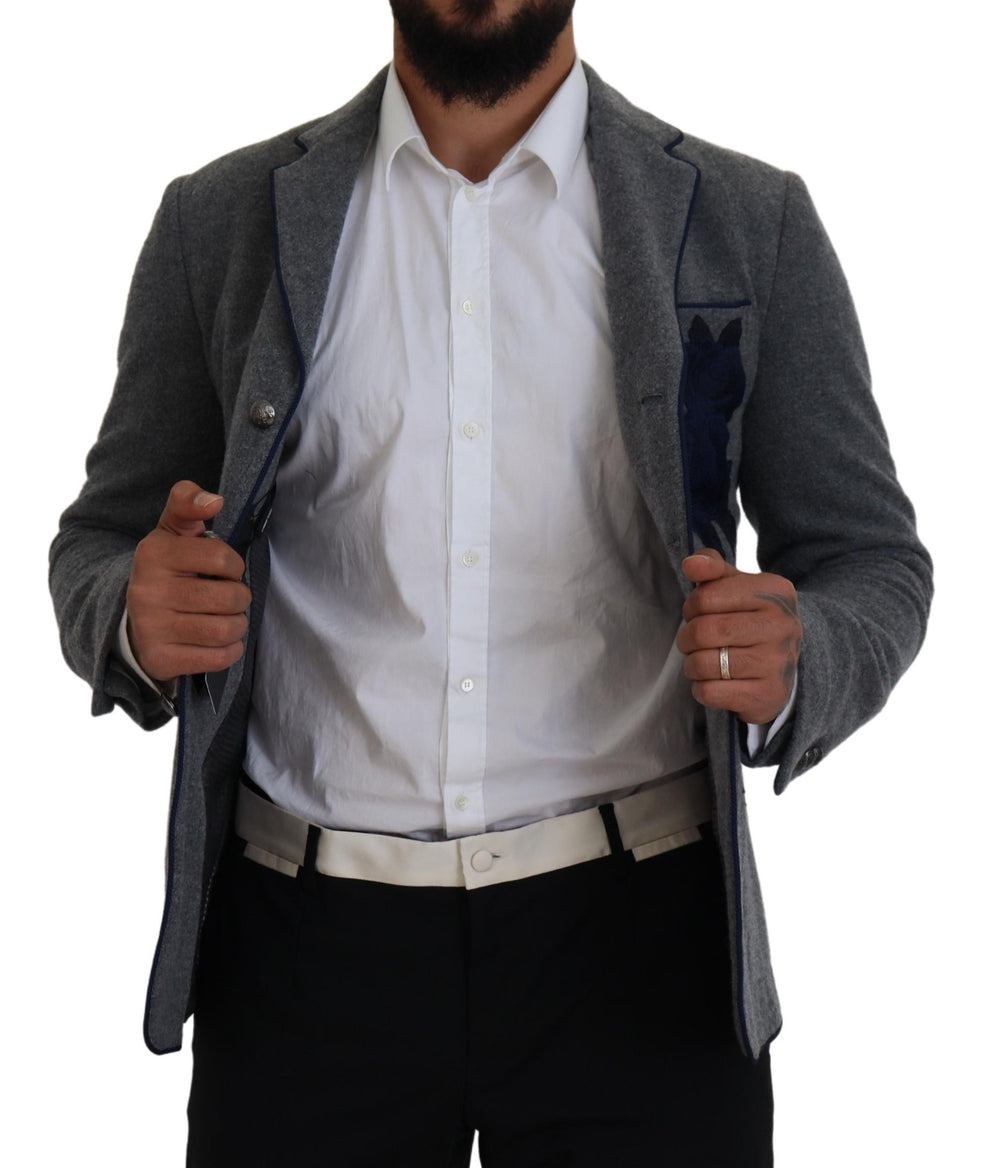 Dolce & Gabbana 100% Wool Slim Fit Blazer in Grey