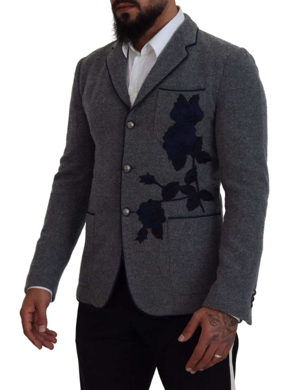 Dolce & Gabbana 100% Wool Slim Fit Blazer in Grey
