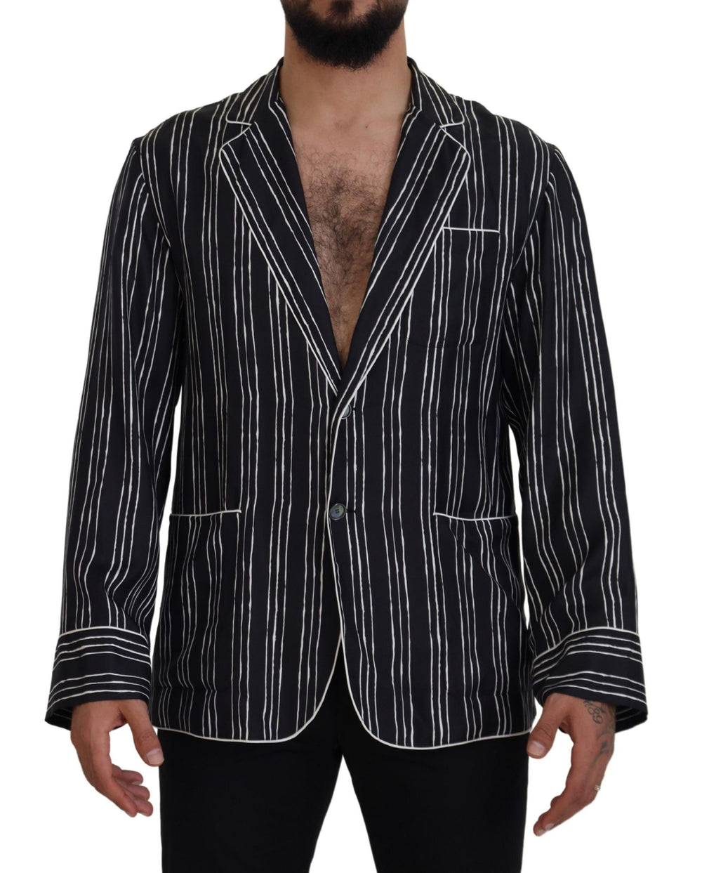 Dolce & Gabbana 100% Silk Pajama Shirt Jacket in Blue Stripe