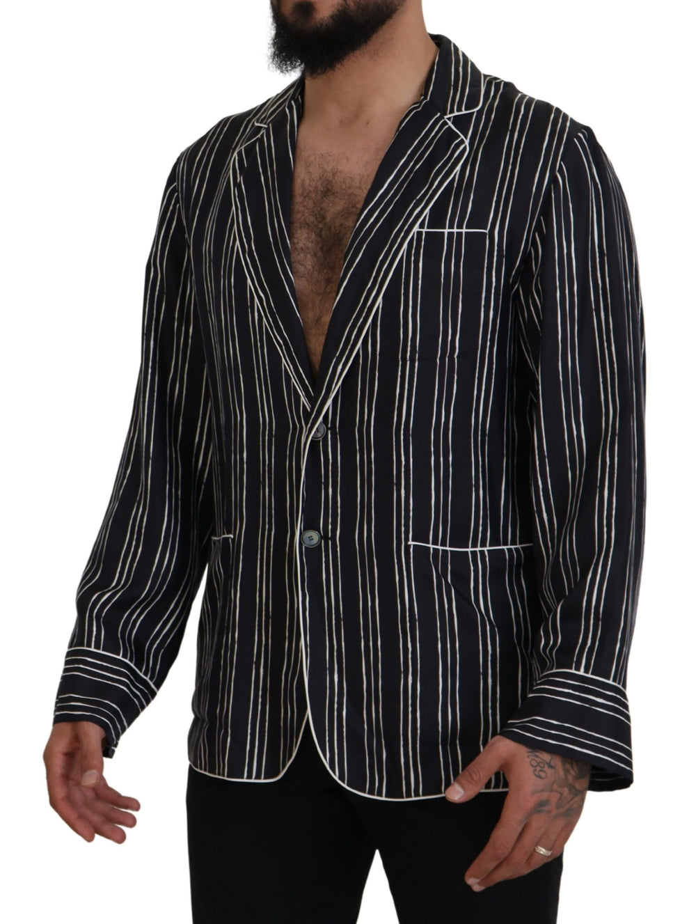 Dolce & Gabbana 100% Silk Pajama Shirt Jacket in Blue Stripe