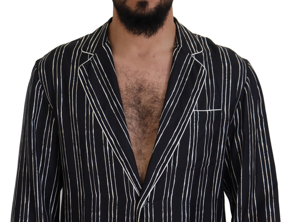 Dolce & Gabbana 100% Silk Pajama Shirt Jacket in Blue Stripe