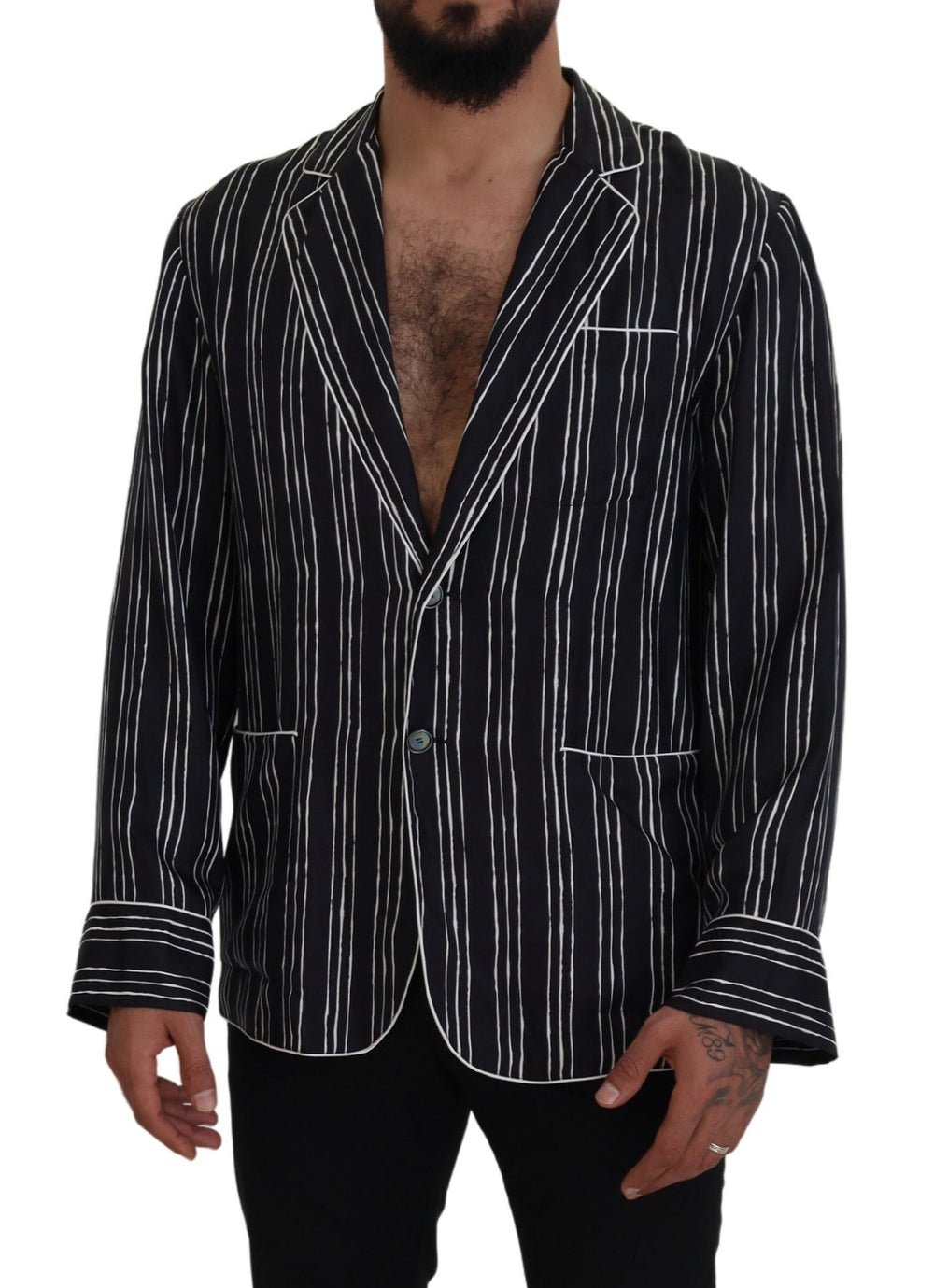 Dolce & Gabbana 100% Silk Pajama Shirt Jacket in Blue Stripe