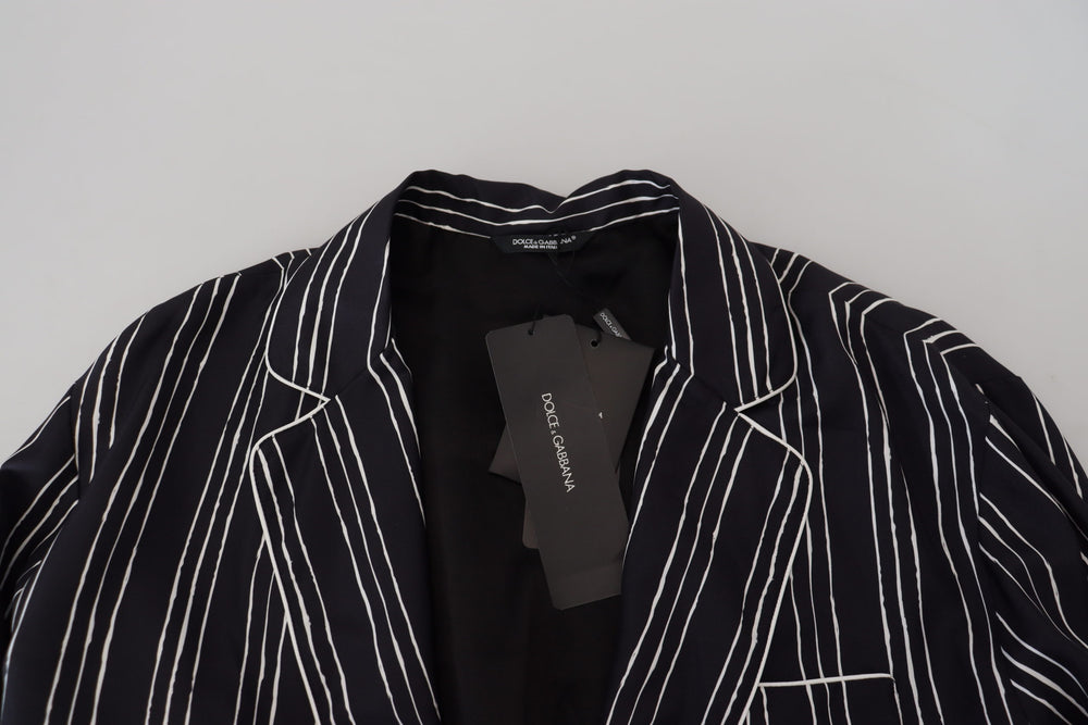 Dolce & Gabbana 100% Silk Pajama Shirt Jacket in Blue Stripe
