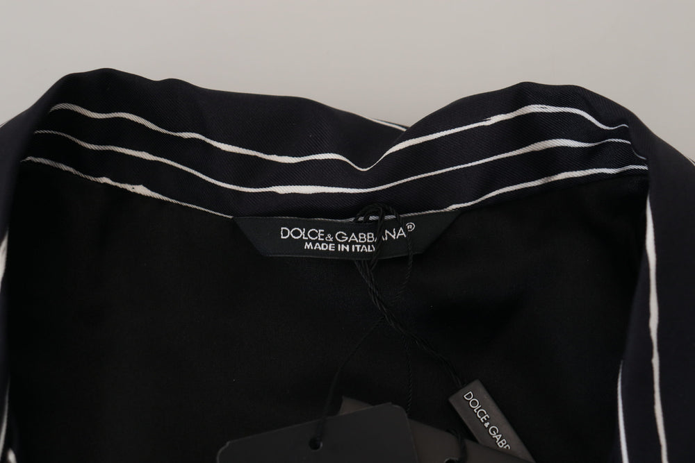 Dolce & Gabbana 100% Silk Pajama Shirt Jacket in Blue Stripe
