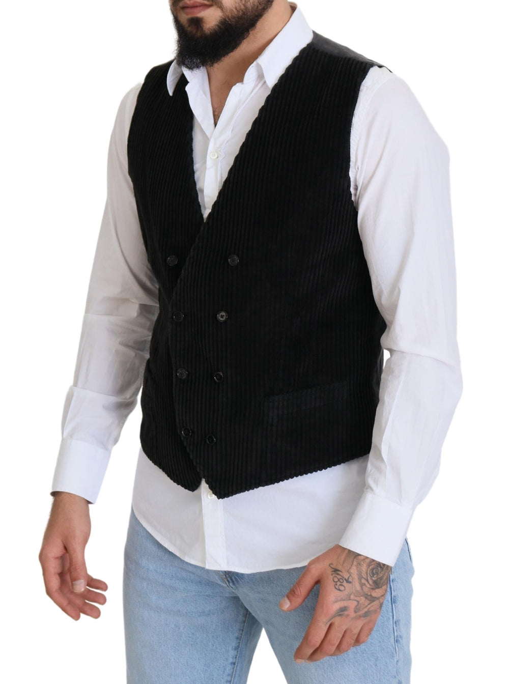 Dolce & Gabbana 100% Cotton Double-Breasted Waistcoat in Black