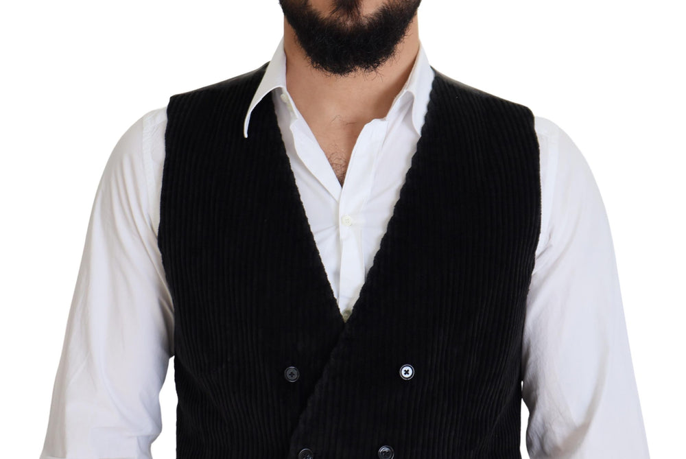 Dolce & Gabbana 100% Cotton Double-Breasted Waistcoat in Black