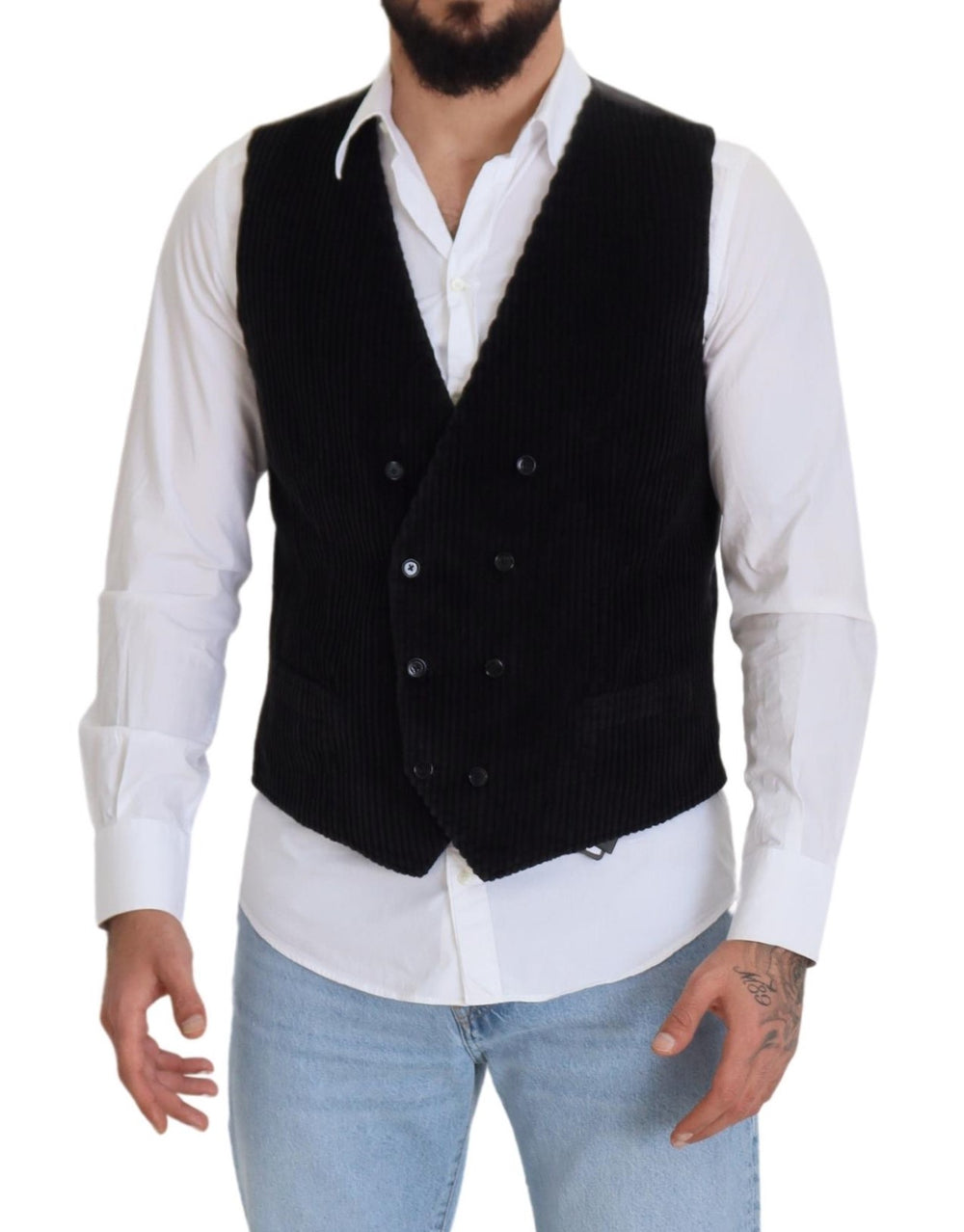 Dolce & Gabbana 100% Cotton Double-Breasted Waistcoat in Black