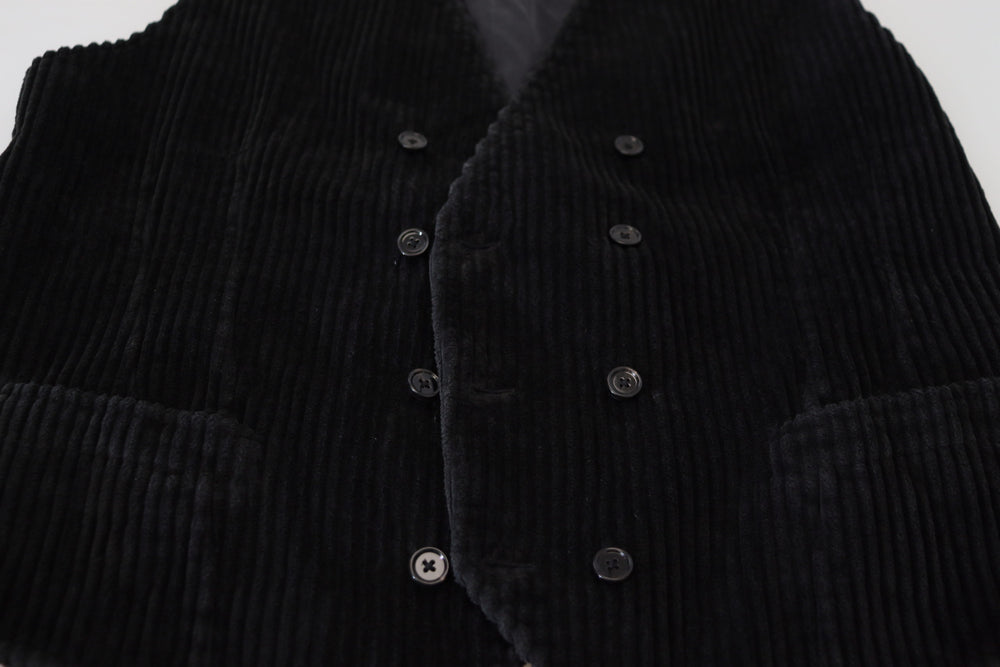 Dolce & Gabbana 100% Cotton Double-Breasted Waistcoat in Black