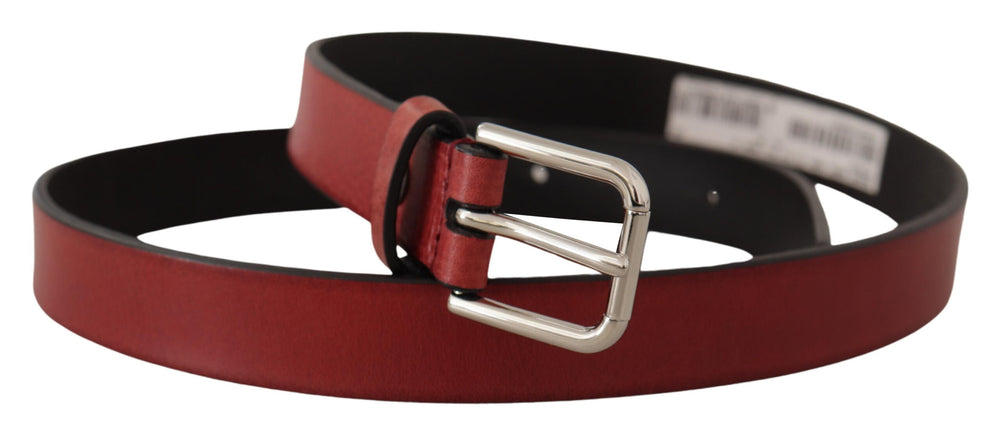 Maroon Vitello Leather Silver Metal Belt mens luxury fashion - Mens Edit