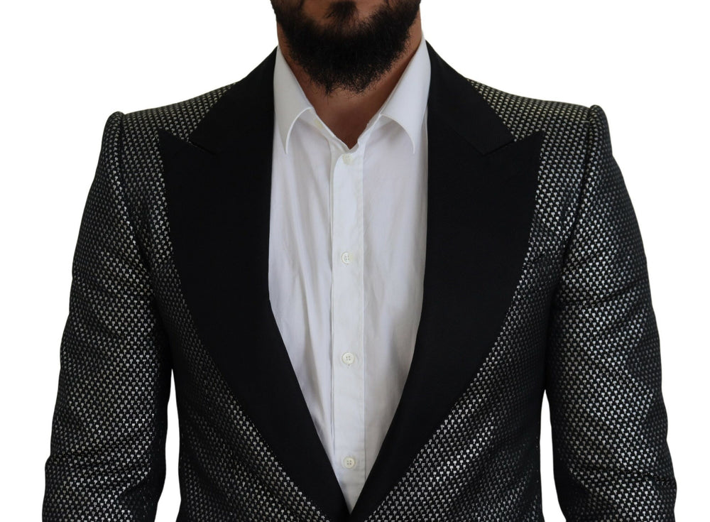 Dolce & Gabbana Jacquard Slim Fit Blazer in Black and Silver