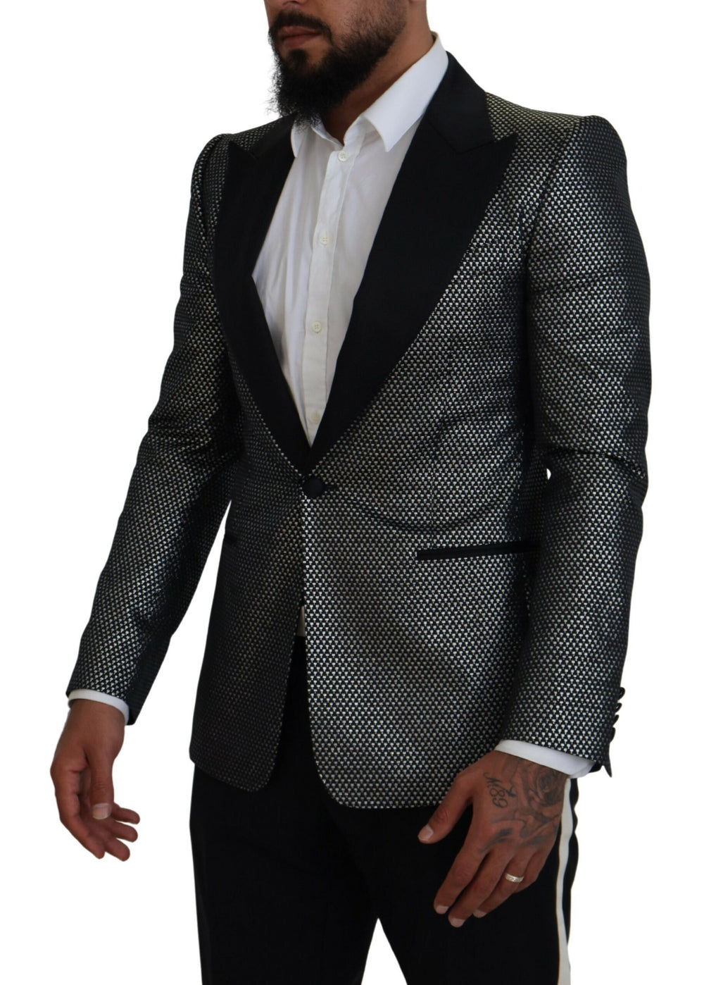 Dolce & Gabbana Jacquard Slim Fit Blazer in Black and Silver