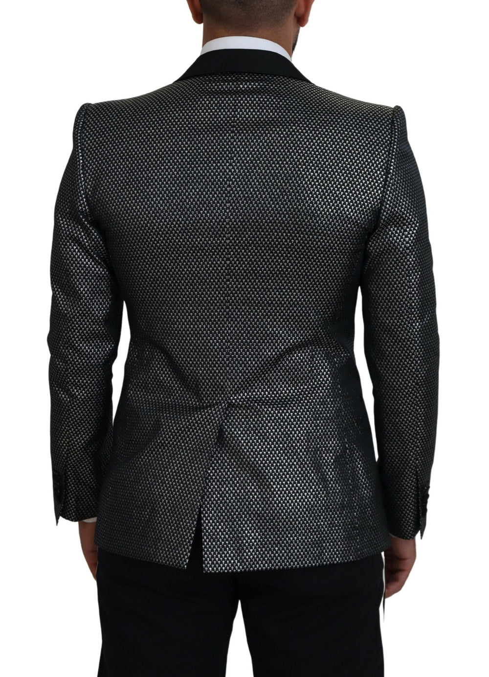 Dolce & Gabbana Jacquard Slim Fit Blazer in Black and Silver