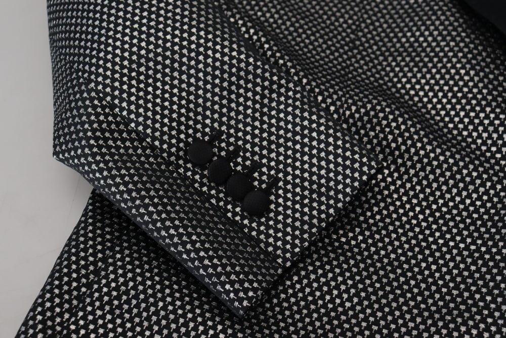 Dolce & Gabbana Jacquard Slim Fit Blazer in Black and Silver