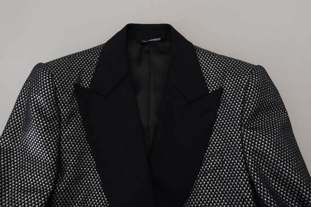 Dolce & Gabbana Jacquard Slim Fit Blazer in Black and Silver