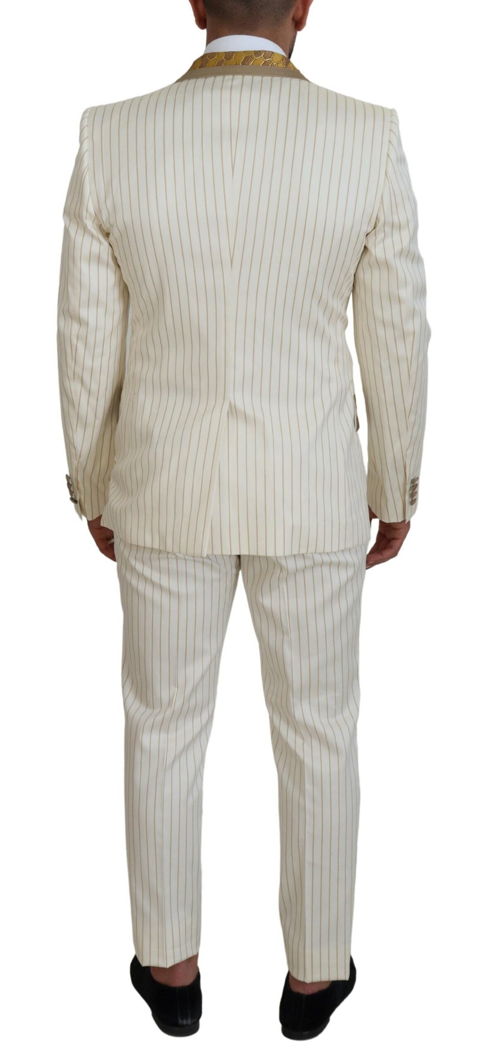 Dolce & Gabbana Off-White and Gold Double-Breasted Slim Fit Suit