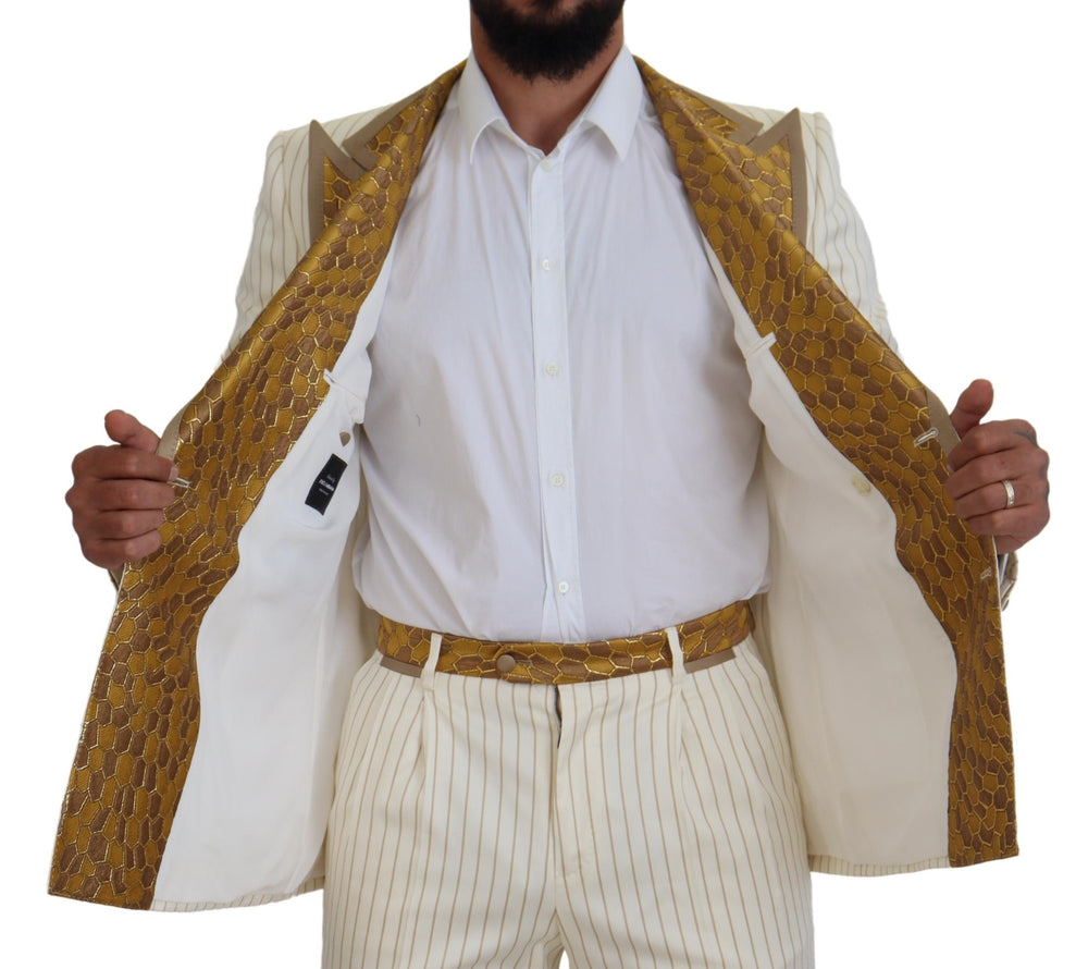 Dolce & Gabbana Off-White and Gold Double-Breasted Slim Fit Suit