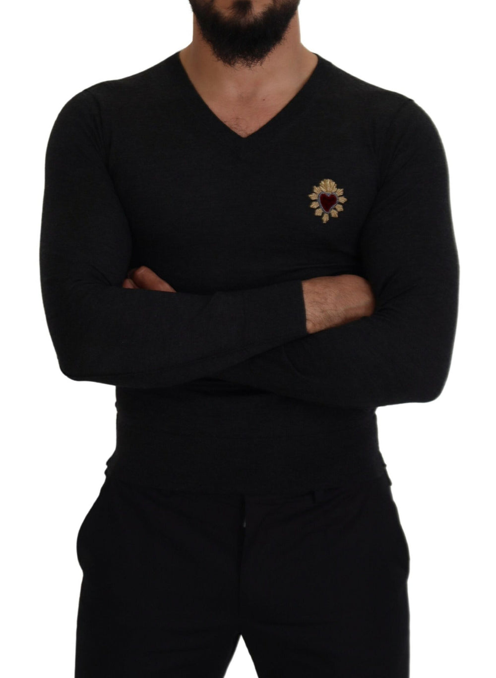 Dolce & Gabbana 100% Cashmere V-Neck Sweater in Gray
