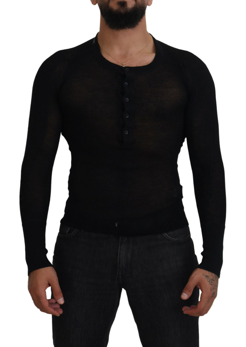 Dolce & Gabbana 100% Cashmere Button Pullover Sweater in Black