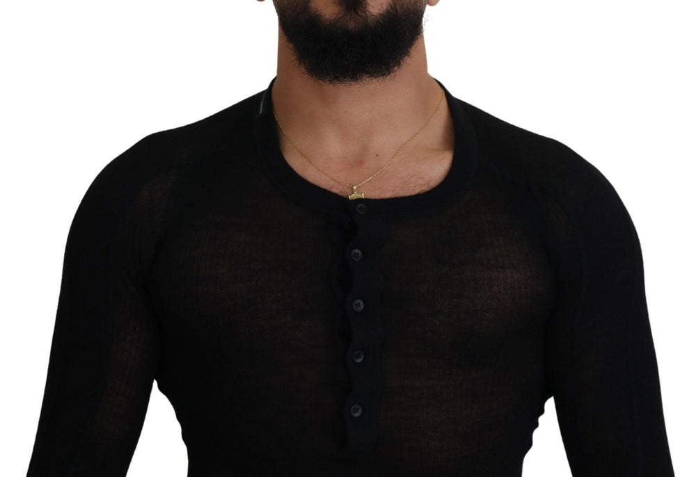 Dolce & Gabbana 100% Cashmere Button Pullover Sweater in Black