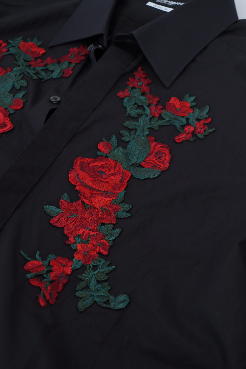 Dolce & Gabbana 100% Cotton Floral Embroidery GOLD Shirt in Black
