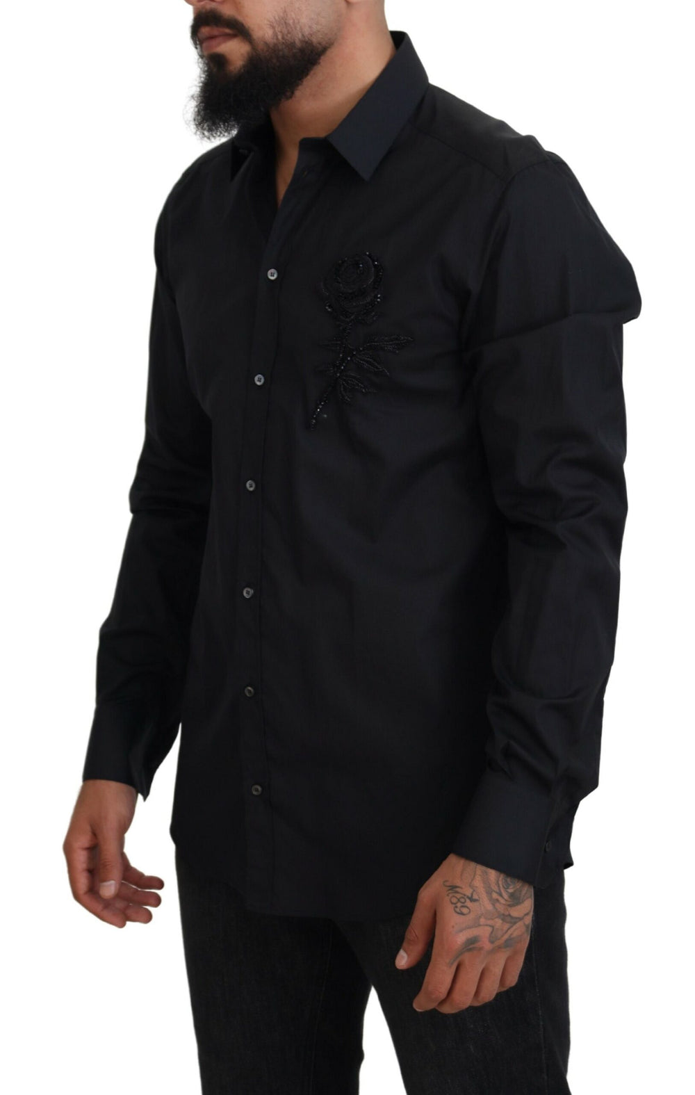 Black Roses Slim Fit Cotton Shirt mens luxury fashion - Mens Edit