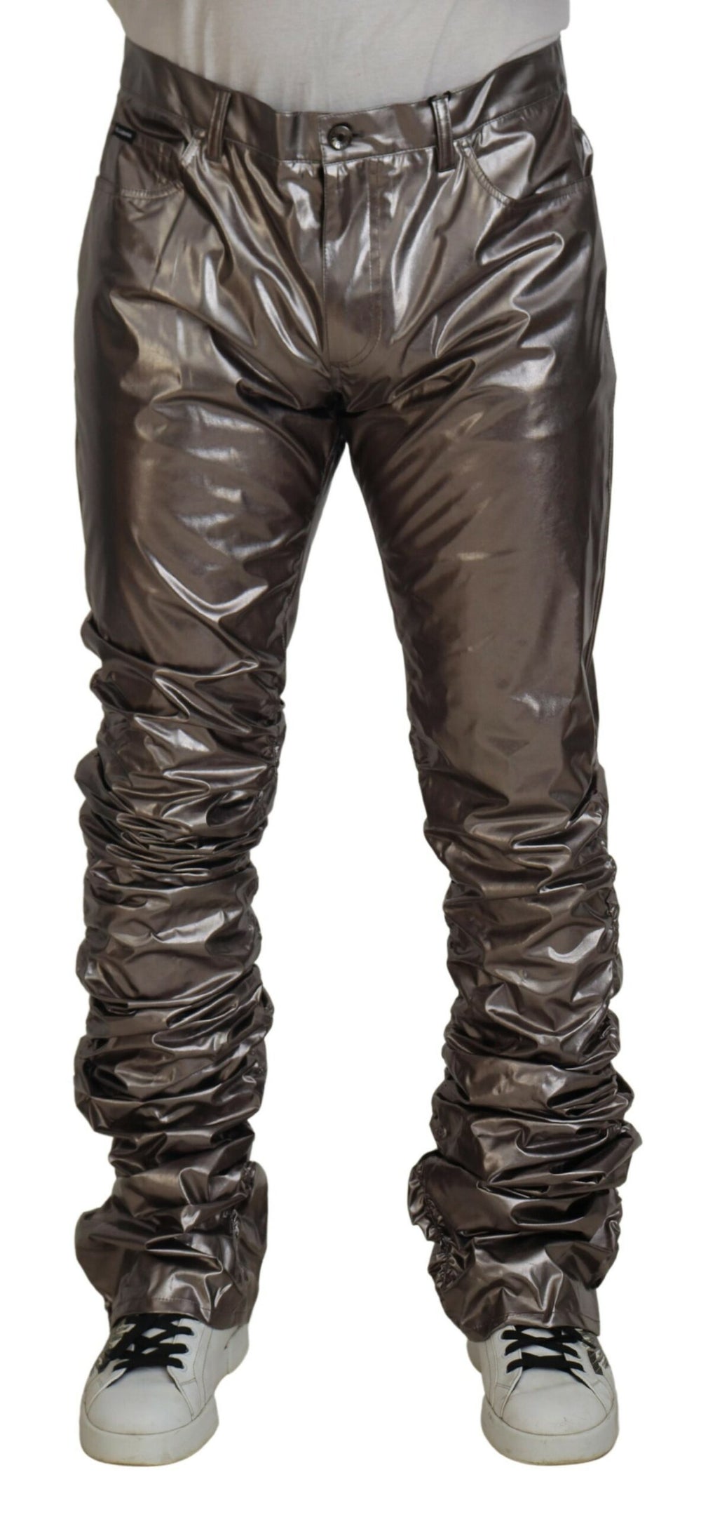 Silver Metallic Nylon Stretch Pants mens luxury fashion - Mens Edit