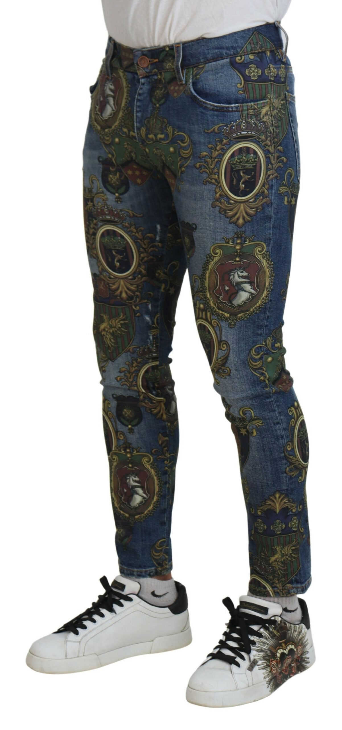 Blue Medal Print Slim Fit Cotton Jeans mens luxury fashion - Mens Edit