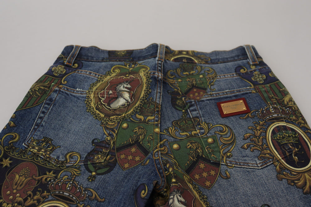Dolce & Gabbana Medal Print Slim Fit Jeans in Blue